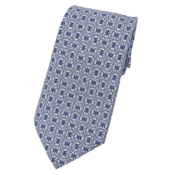 Hermes 5560 MA Clavat 100% Silk Chaine D'ancre All Over Tie Blue